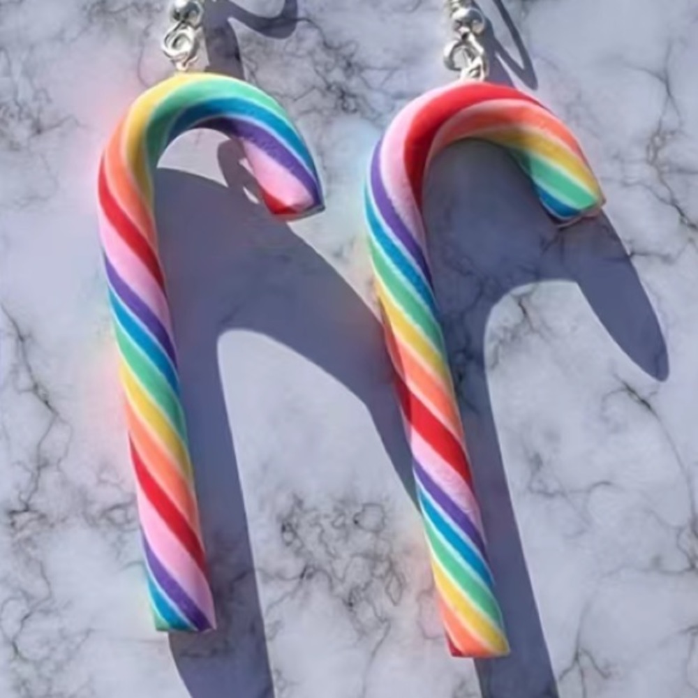 Multi Color Candy Cane Earrings - Picture 2 of 6